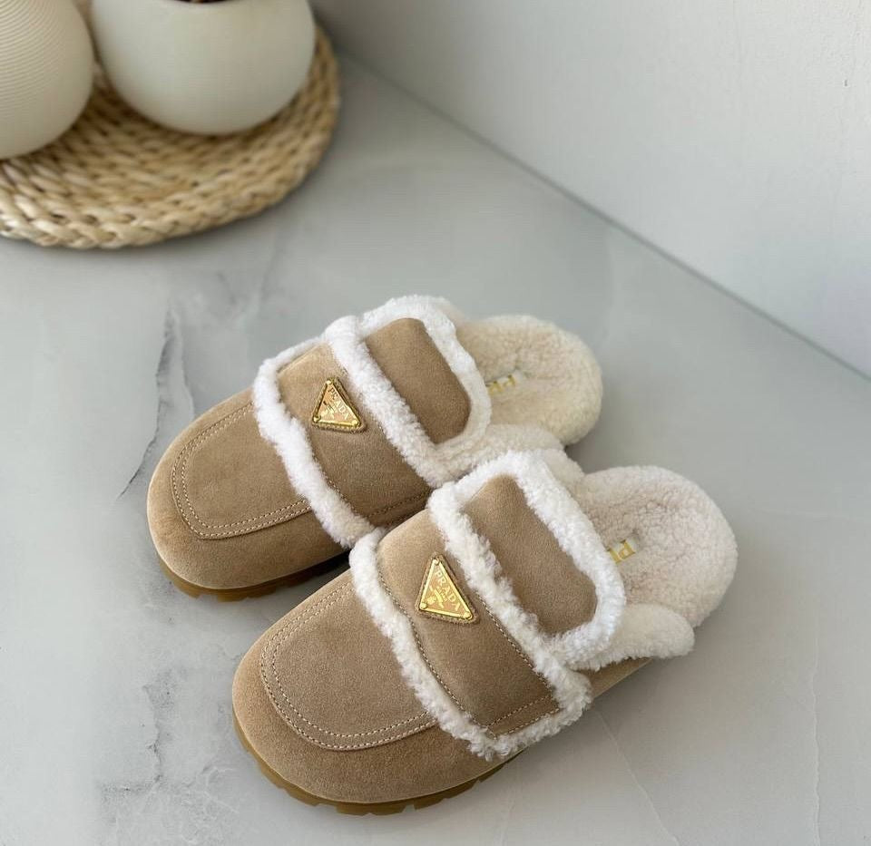 Triangle Logo Shearling Slippers